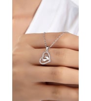 Kadın Orjinal 925 Ayar Gümüş Zirkon Taşlı Kalp Bebek Ayak Anne Model Kolye (Gümüş)