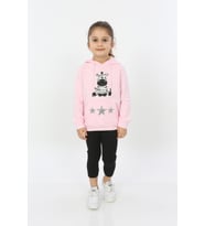 Toontoy Kız Çocuk Yıldızlı Zebra Baskılı Kapüşonlu Sweatshirt (Pembe)