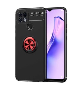 Oppo A15 Kılıf Zore Ravel Yüzüklü Silikon Kılıf (Siyah-Kırmızı)