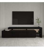 Beliz Modern LED Işıklı 3 Kapaklı, Raflı TV Sehpası – 192 cm, Ahşap Desenli Siyah