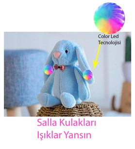 45 cm Kulakları LED IŞIKLI,  Peluş Uyku ve Oyun Arkadaşı Uzun Kulak Bunny Pelüş Tavşan 45 cm (Mavi)