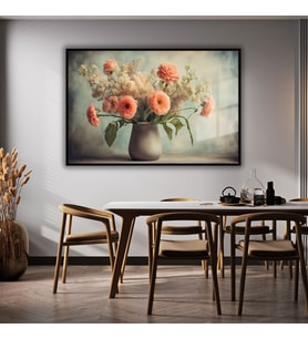 Metal Çerçeveli Yatay Cam Tablo Pastel Şakayık Çiçeği Tasarımı (Siyah)