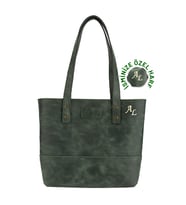 Isminize Özel Kişiselleştirilebilir Rainbow Deri Tote Bag (Haki)