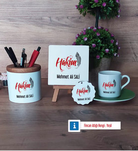 Hakim Hediye Seti Dekoratif Taş, Kalemlik, Ahşap Altlıklı Türk Kahvesi Fincanı, Ahşap Anahtarlık Hediye (Model 9)