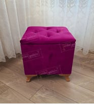 Lüks Sandıklı Tabure Puf 45 x 45 cm Ceviz Ayak (Mor)