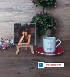 Modelist Fotoğraflı Dekoratif Taş, Ahşap Altlıklı Türk Kahvesi Fincanı Hediye (Model 3)