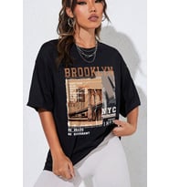 Unisex Brooklyn Baskılı Tasarım Tshirt (Siyah)