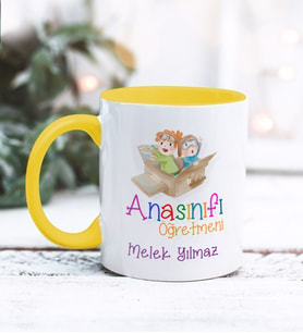 Kişiye Özel  Anasınıfı Öğretmeni Tasarımlı Kupa Bardak (Sarı)