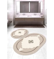 Dijital Baskılı Kaymaz Taban Yıkanabilir Oval 2'li Klozet Takımı Banyo Paspası NOKZ-HY-1004 (Kahverengi)