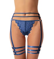 Kadın Jartiyer Görünümlü İpli Tanga String Paçalı Estetik (Lacivert)