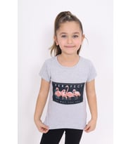 Toontoy Kız Çocuk Flamingo Baskılı Tişört ( Gri-Melanj)