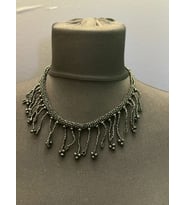 BONCUK DİZMELİ BONCUK PÜSKÜLLÜ EL YAPIMI TASARIM KADIN KOLYE BOY 20 CM (Siyah)