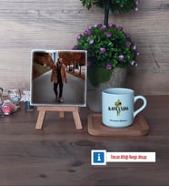 Komando Fotoğraflı Dekoratif Taş, Ahşap Altlıklı Türk Kahvesi Fincanı Hediye (Model 1)