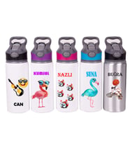 Renkli Kişiye Özel Pipetli Matara&Suluk (Pembe)