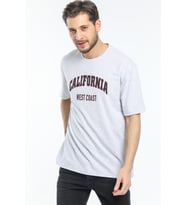 Süperlife Erkek Bisiklet Yaka Slim Fit Californıa  Baskılı  Tişort SPR21Y22 (Açık Gri)
