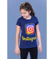 Toontoy Kız Çocuk Insagram Baskılı Tişört (Lacivert)