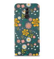 Huawei Mate 20 Lite Uyumlu Lansman Kılıf Çiçek Tasarımlı İçi Kadife  Kapak (Yeşil)