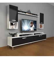 Decoraktiv Ekoflex 5da Mdf Krom Ayaklı Tv Ünitesi Tv Sehpası (Beyaz-Siyah)
