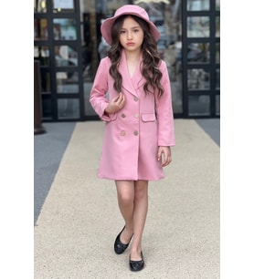Kız Çocuk Şapkalı Tarz Ceket Elbise (Pembe)
