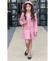 Kız Çocuk Şapkalı Tarz Ceket Elbise (Pembe)