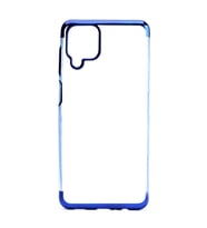 Galaxy A12 Kılıf İnce Köşeleri Renkli Şeffaf Silikon (Mavi)