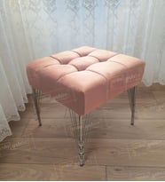 Modern Dilim Puf Ayakucu Puf Gümüş Metal Ayak (45*45) (Vizon)