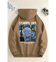Starry Sky Baskılı Unisex Oversize Sweatshirt (Bej)