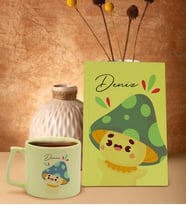 BK Gift Kişiye Özel İsimli Sarı Sert Kapaklı Defter ve Middle Kupa Seti, Arkadaşa Hediye, Yeni İş Hediyesi, Doğum Günü Hediyesi-1 (Model 7)