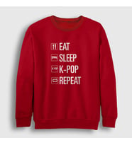 Presmono Unisex Beyaz Eat Sleep Repeat K-Pop Sweatshirt 273232tt (Kırmızı)