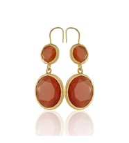 Kadir Jewellery 22 Ayar Altın Kaplama Kadın Taşlı Küpe -El İşçiliği Ve Hipoalerjenik Küpe (Kırmızı)