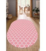 Dijital Baskılı Kaymaz Taban Yıkanabilir Oval Salon Halısı Mutfak Halısı Yolluk NDO-HT-545 (Pembe)