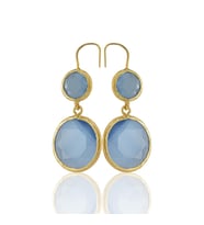 Kadir Jewellery 22 Ayar Altın Kaplama Kadın Taşlı Küpe -El İşçiliği Ve Hipoalerjenik Küpe (Gece Mavisi)