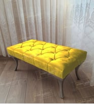 Kapitoneli Ayak Ucu Kapı Önü Antre Bench Puf Gümüş Ayak (100*45) (Sarı)
