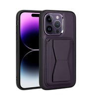 Apple iPhone 14 Pro Kılıf Kartlıklı Standlı ?Suni Deri Memo Kılıf (Koyu Mor)