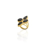 Kadir Jewellery 22 Ayar Altın Kaplama Zirkon Taşlı Kadın Vintage Yüzük (Siyah)