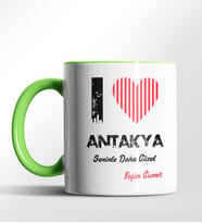 Kişiye Özel Antakya Seninle Daha Güzel Tema Siyah Renk Kupa (Yeşil)