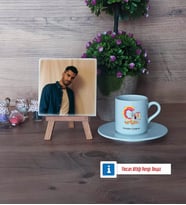 Grafiker Fotoğraflı Dekoratif Taş, Ahşap Altlıklı Türk Kahvesi Fincanı Hediye (Model 2)
