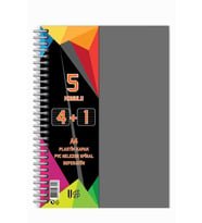 4+1 Ayraçlı Defter 5 Konulu 125 Yaprak 1 Adet 4 Kareli 1 Çizgili Spralli Plastik Kapak Seperatörlü (Gri)
