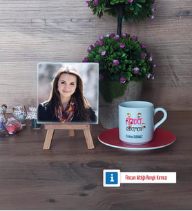 Rehber Öğretmeni Fotoğraflı Dekoratif Taş, Ahşap Altlıklı Türk Kahvesi Fincanı Hediye (Model 3)