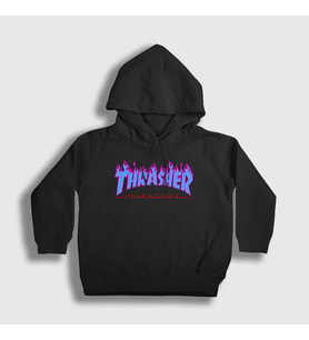 Presmono Unisex Çocuk Beyaz Logo V2 Thrasher Kapüşonlu Sweatshirt 278441tt (Siyah)