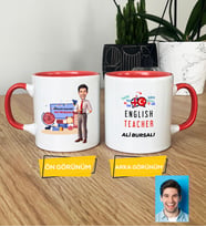 Kişiye Özel Karikatürlü İngilizce Öğretmeni Hediye Kupa Bardak Erkek İngilizce Öğretmenine Öğretmenler Günü Hediyesi (Pembe)
