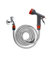 Plasyay Yerli Basınçlı Düz Sulama ve Yıkama Hortum ve Ayarlı Gül Başlıklı 5 Metre Set (Gri)