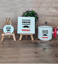 Erkek Öğretmene Hediye Hediye Seti Kupa Bardak T Kulplu, Dekoratif Taş, Anahtarlık Öğretmenler Günü Hediyesi (Model 1)