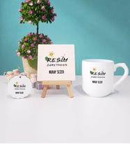 Resim Öğretmeni Kupa Bardak Lacivert Dekoratif Taş Baskı Anahtarlık (Model 8)