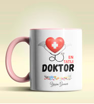 Kişiye Özel En Tatlı Doktor Tasarımlı Turuncu Kupa Bardak (Pembe)