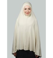 Hazır Türban Peçeli Pratik Eşarp Tesettür Nikaplı Hijab - Namaz Örtüsü Sufle (5XL) (Krem)