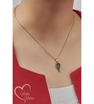 YAPRAK KOLYE YEŞİL TAŞLI GOLD-ROSE-GÜMÜŞ RENK 925 AYAR GÜMÜŞ KOLYE (Rose)