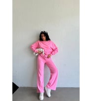 Nare Pamuklu Melanjlı Gri Kadın Eşofman Takımı (Pembe)
