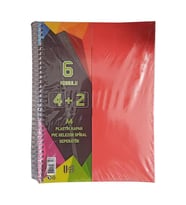 4+2 Ayraçlı Defter 6 Konulu 150 Yaprak 1 Adet 4 Kareli 2 Çizgili Spralli Plastik Kapak Seperatörlü (Turuncu)