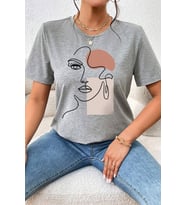 Unisex Make Up Siluet Baskılı Tasarım Tshirt (Gri)